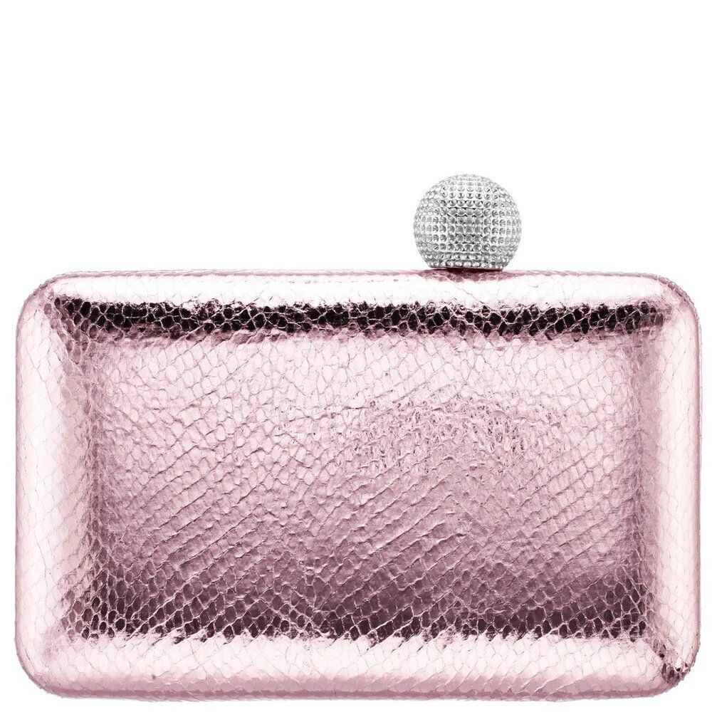 ✨ NINA ✨ NEW! Kimberly Minaudière Crystal Clasp Metallic Clutch - [ Light Pink]